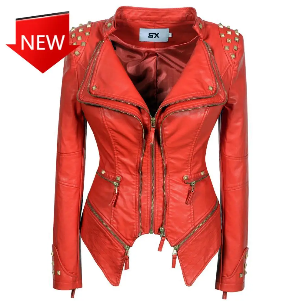 

Куртка из искусственной кожи с заклепками, женские Мотоциклетные Куртки с шипами, Байкерская уличная одежда на молнии, Женская Толстая осен...