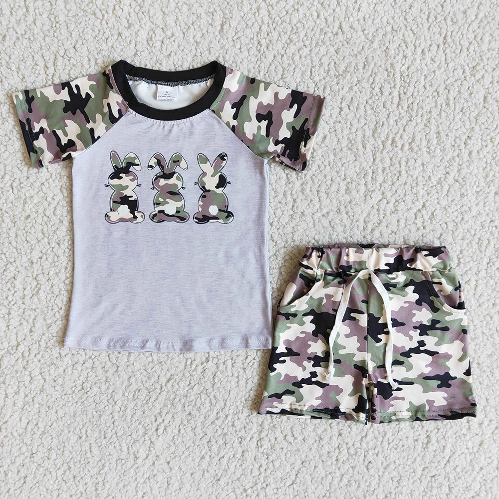 

New Arrival Baby Boy Bunny Boutique Raglan T-Shirt Camouflage Shorts Suit Children High Quality Outfit For Spring/Summer