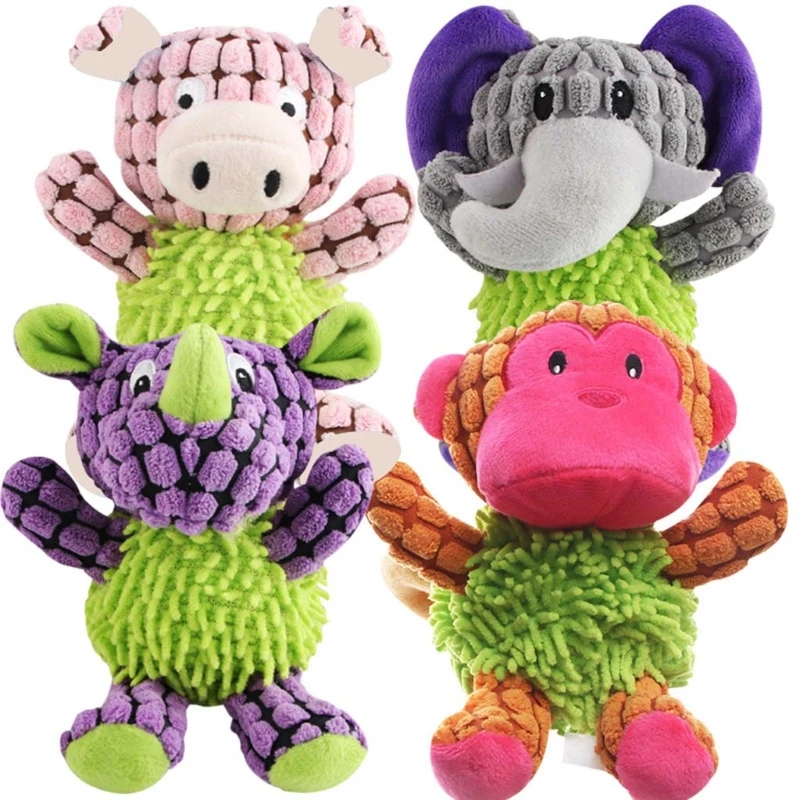 

4 Pcs Cartoon Cute Animal Shape Doll Pet Chew Molar Toy Set Gnawing Tooth Clean