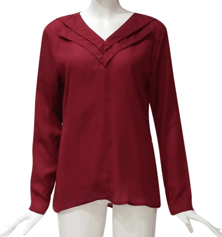 

V-neck Long-sleeved Blouse High-density Chiffon Shirt Multicolor 2021 Solid Color Sleeve Length(cm) Color Style Material Feature