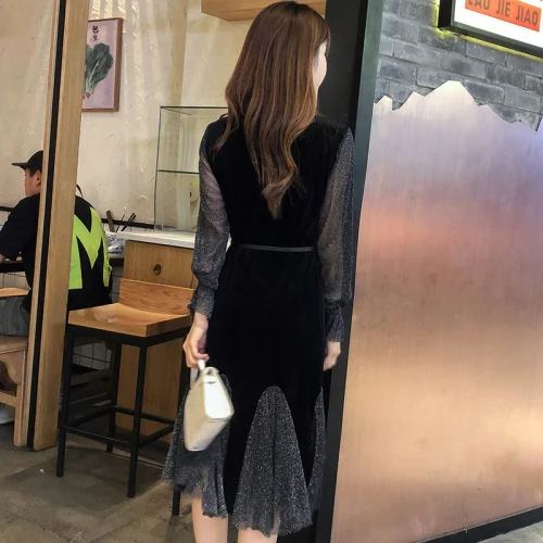 Модное женское платье в Корейском стиле летнее с длинным рукавом Короткие