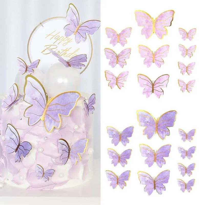 

10pcs/set Happy Birthday Cake Toppers Cake Decoration Handmade Painted Butterfly Cake Topper For Wedding Birthday Party