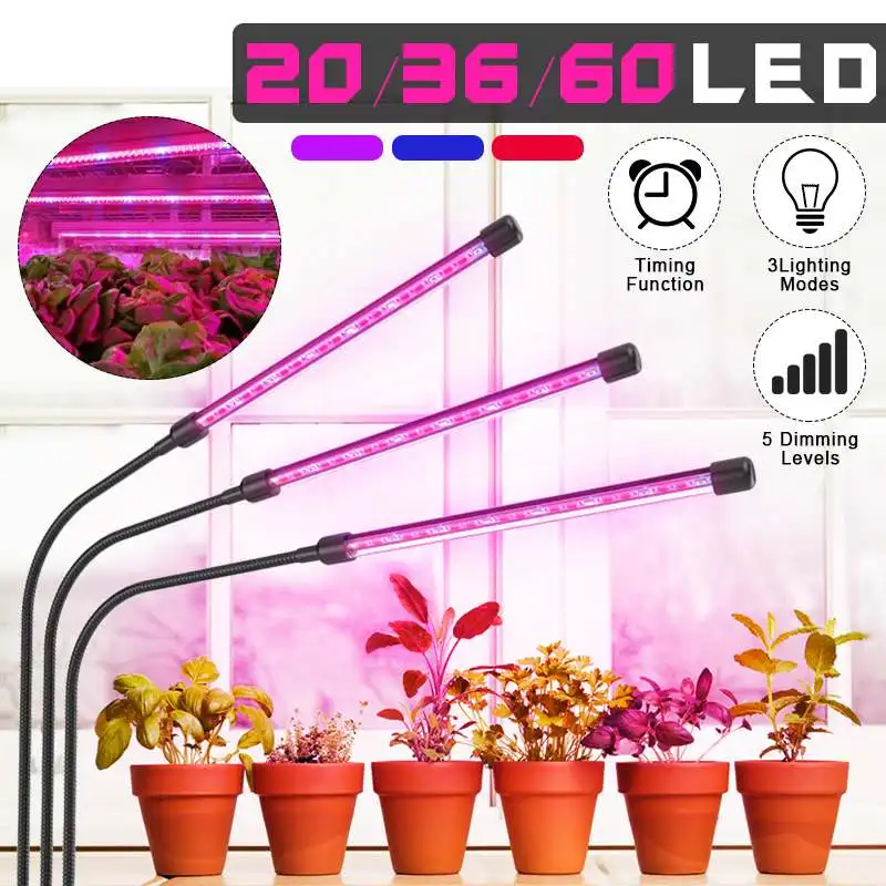 

Full Spectrum Phytolamps DC5V USB LED Grow Light with Timer 36W 60W Growing Lamps Clip Phyto Lamps for Plants Flowers Grow Box