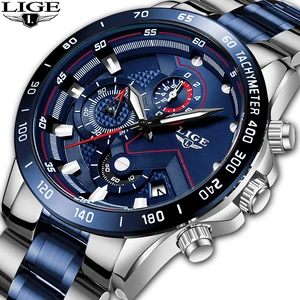 relogio masculino lige hot fashion mens watches top brand luxury wrist watch quartz clock blue watch men waterproof chronograph free global shipping