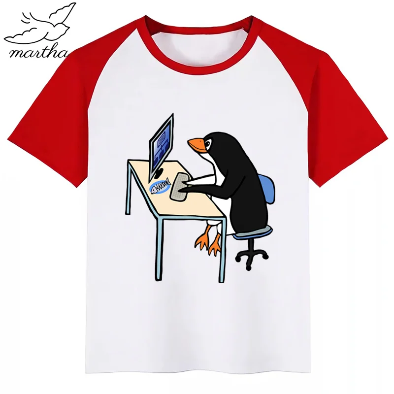 Летние Стильные Забавные топы для девочек с изображением пингвина LINUX модная
