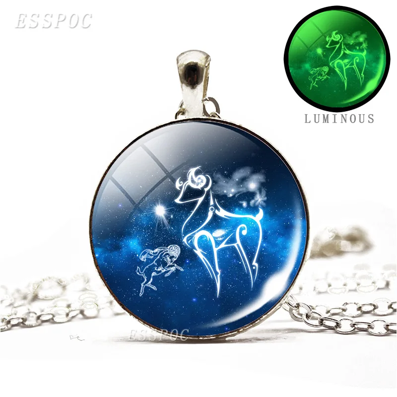 Светящееся в темноте ожерелье 12 дюймов стеклянный кабошон Овен либра таусс рак