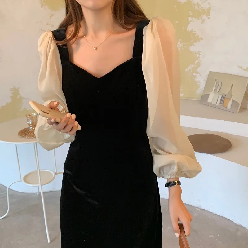 

Elegant Long Sleeve Spring Dresses Casual O Neck Chiffon Women Dress Vintage Party Slim Ladies Dress Y25