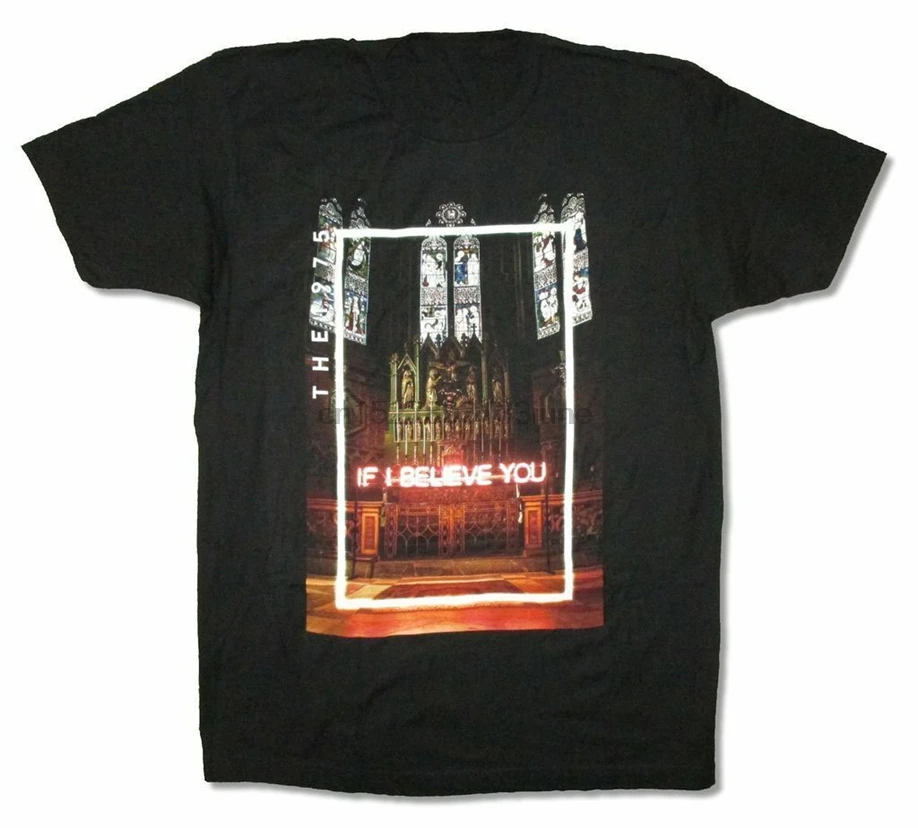 Черная футболка с надписью If I Believe You 1975 праздничная New Band Merch|Мужские футболки| |