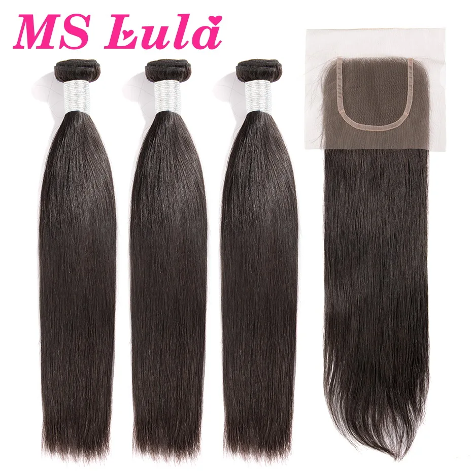 Ms lula, перуанские вплетаемые волосы, прямые, 3 пряди, с 4x4Lace Closure, средний коэффициент, человеческие волосы, пряди, натуральные волосы remy для наращивания