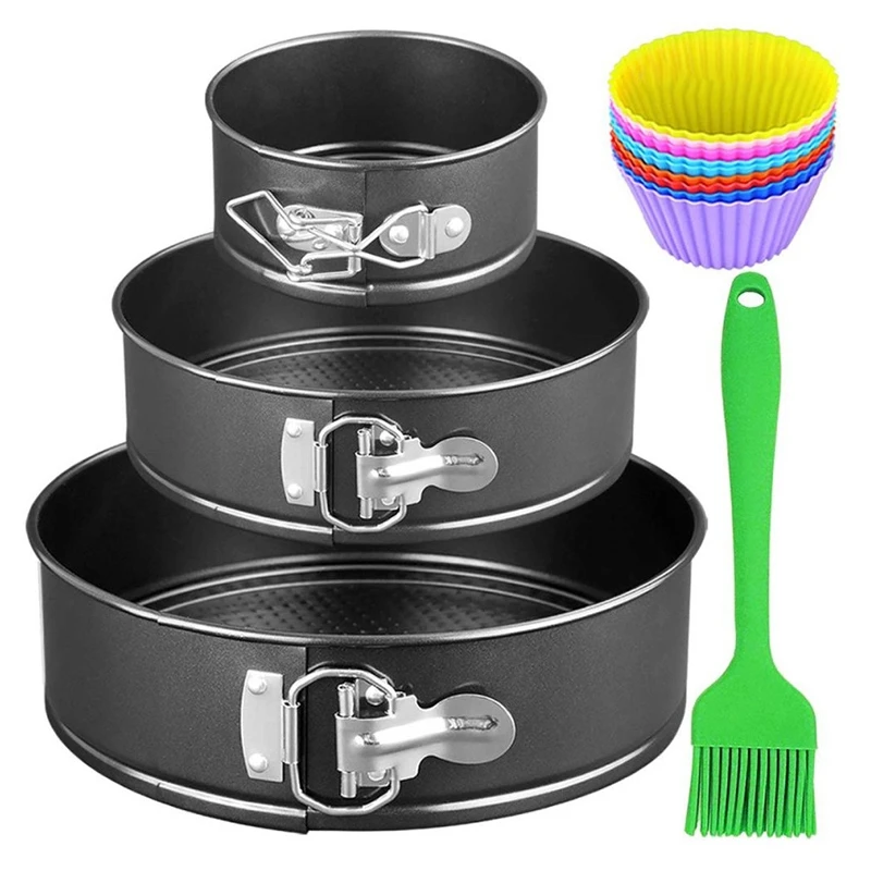 

3 Pack Non-Stick Springform Cake Pans with Removable Bottom Muffin Cups Round Leakproof Cake Baking Pans Set 4/7/9 Inch