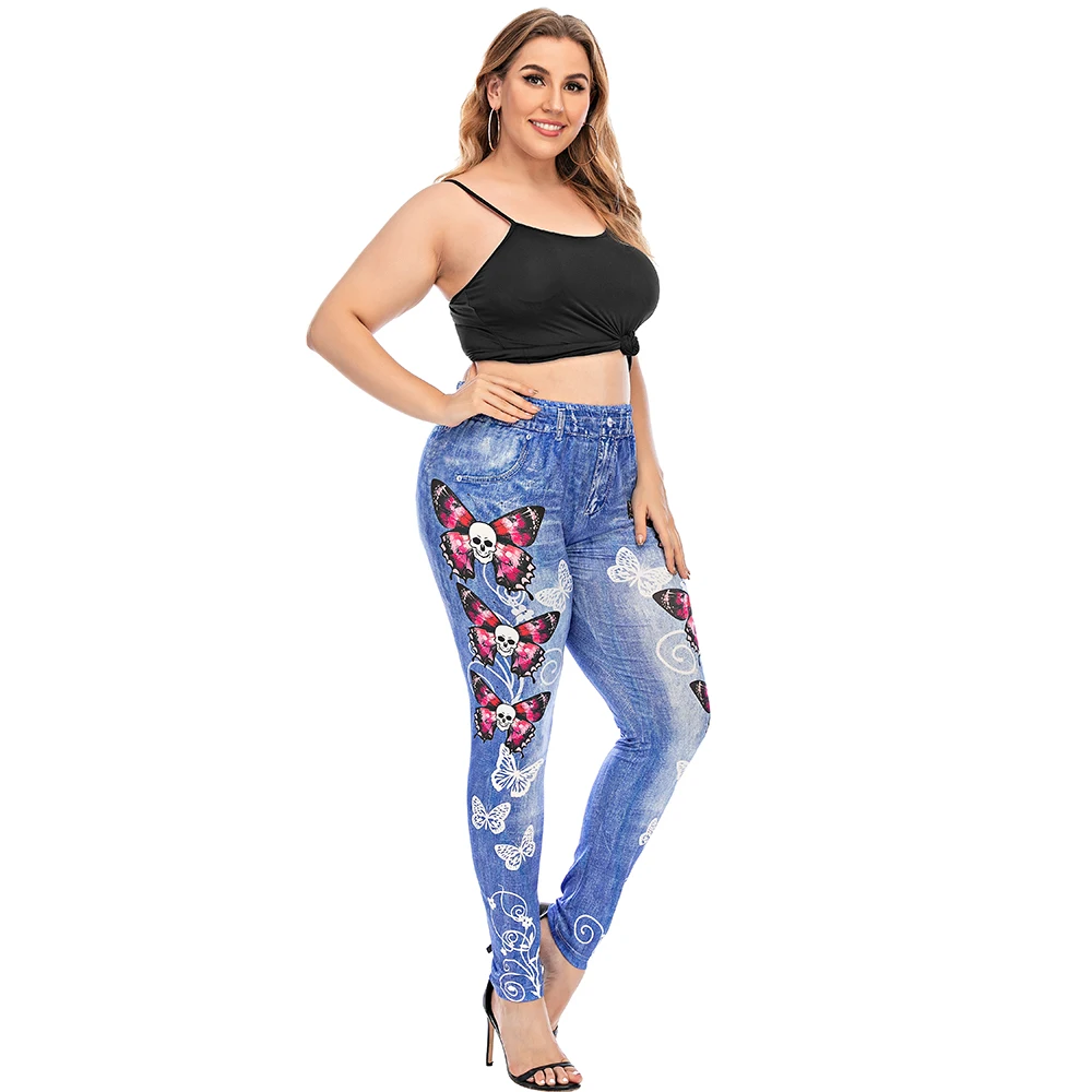 Новинка джинсы с 3D принтом черепа и бабочки высокая талия женские сексуальные