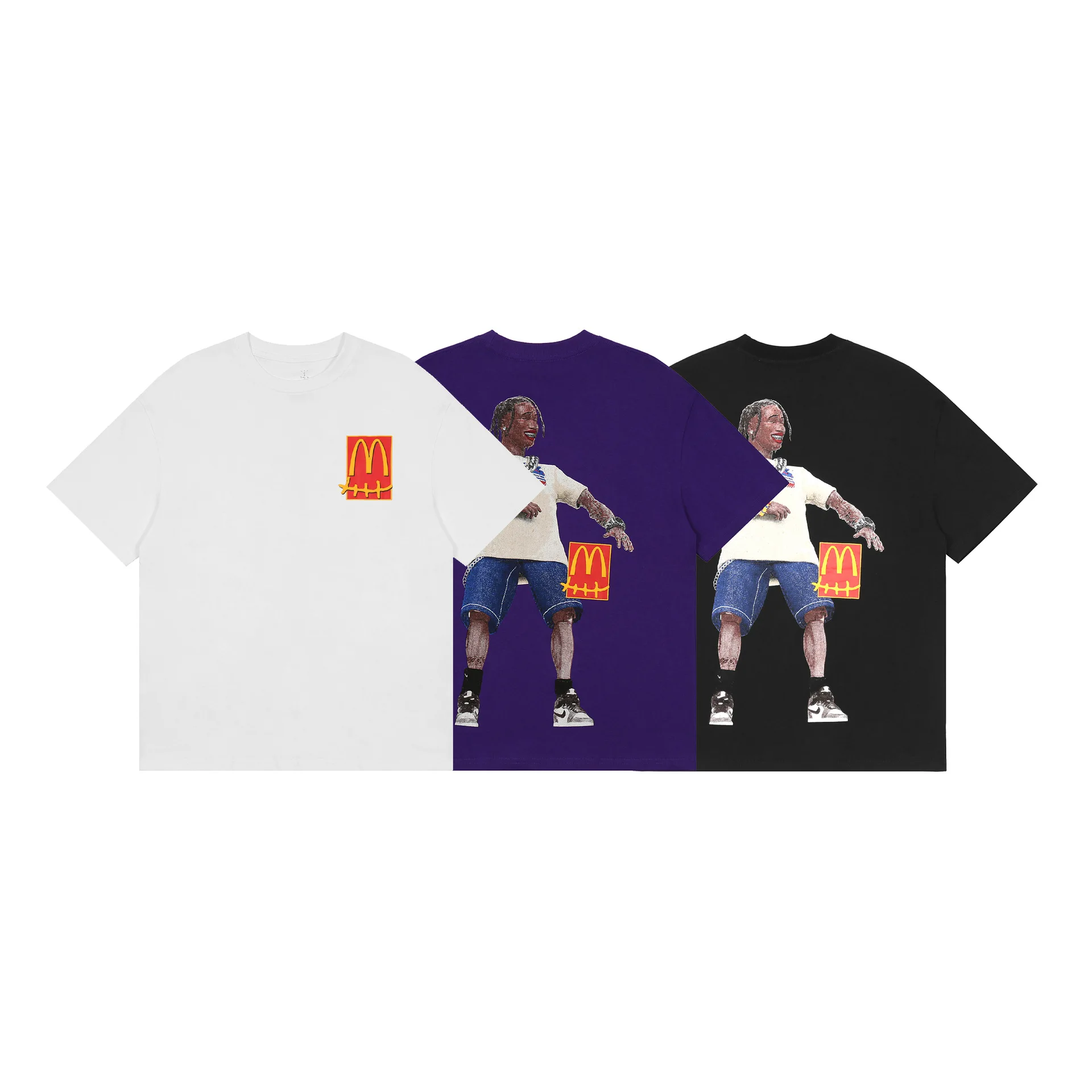 

Travis Scott Summer Unisex T-shirt 1:1 high street short sleeve hip hop men oversize loose simple tee Hamburger Fries Cartoon