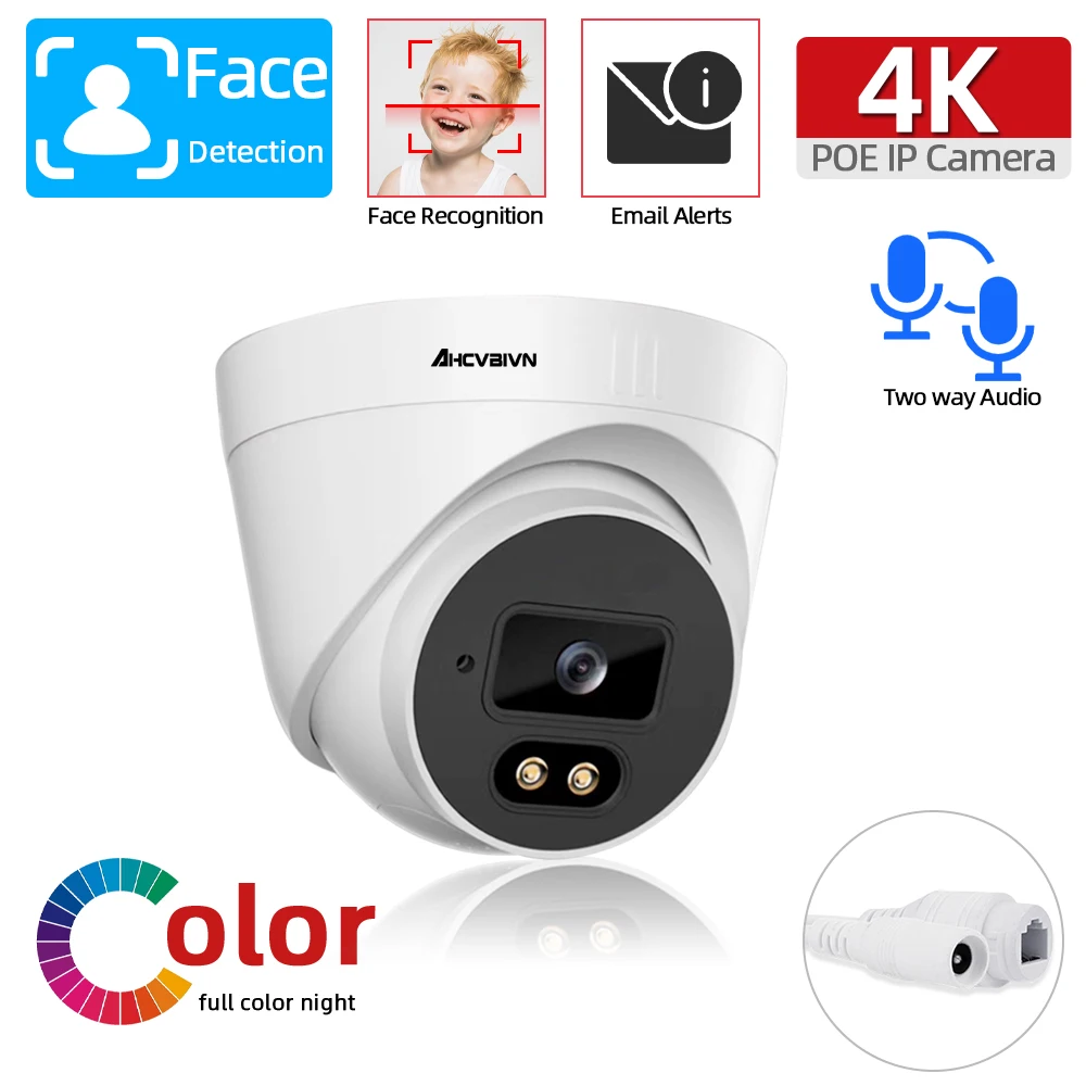 

AHCVBIVN H.265 CCTV Security Camera Face Detection 8MP POE IP Colorful Night Two Way Audio Surveillance Cameras For 4K POE NVR