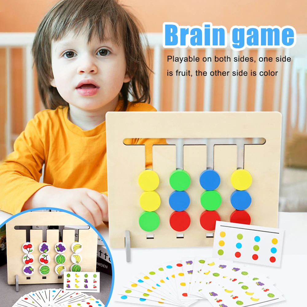 

Деревянная игрушка Монтессори, цветные и фруктовые двусторонние подходящие игры, развивающие игрушки для детей