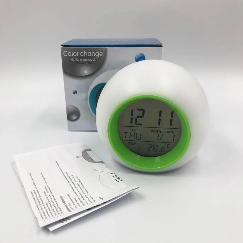 Зеленый Child birthday present Creative round colorful alarm Warm clock Color night light alarm clock Bedside children alarm clock - Цвет: Зеленый