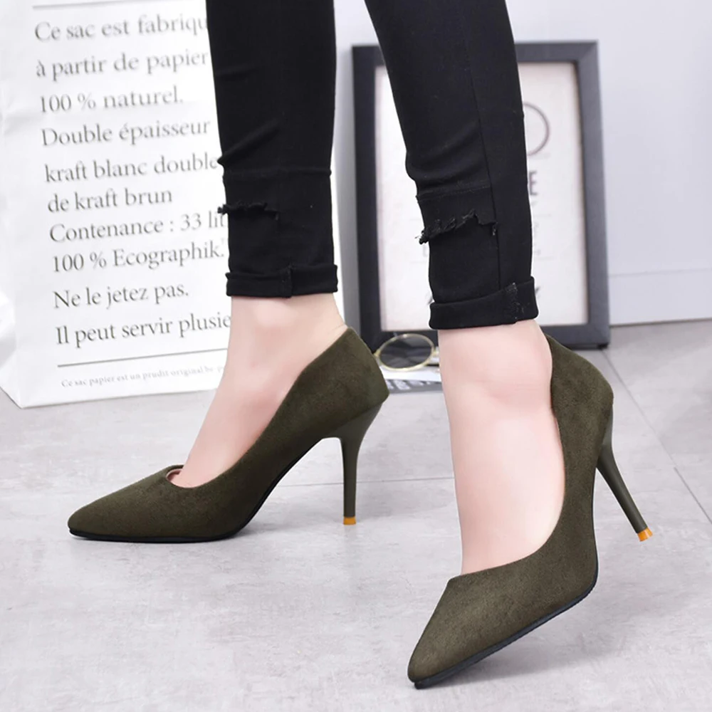 

Lady Shoes Faux Suede High Heels Woman Shoes Pointed Toe Dress Shoes Basic Boat Zapatos Mujer
