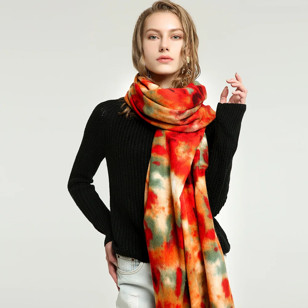 

2021 Women's Color Matching Pattern Autumn and Winter Acrylic Printing Shining Diamond Thick All-match Style Scarf Pattern Scarf