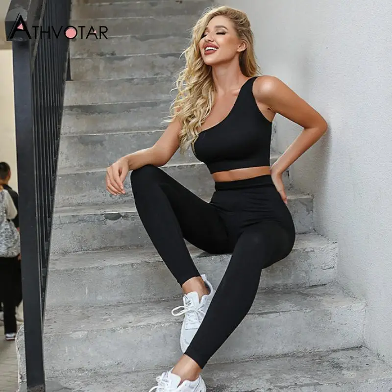 

ATHVOTAR Two Piece Jogger Set Women Sportswear High Waist Top and Pants Leggings Fitness Tracksuits Sweat Suits Women