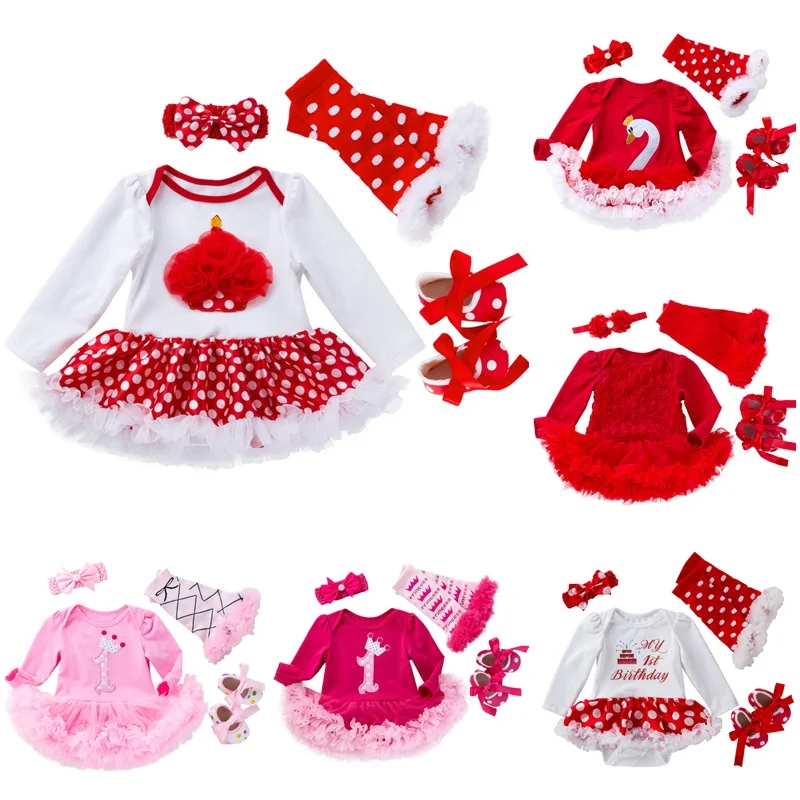 

Newborn Long Sleeved Romper Dress 4 PCS Clothing Sets Ball Gown Mesh Cute Holiday Toddler Baby Girl Birthday Outfits