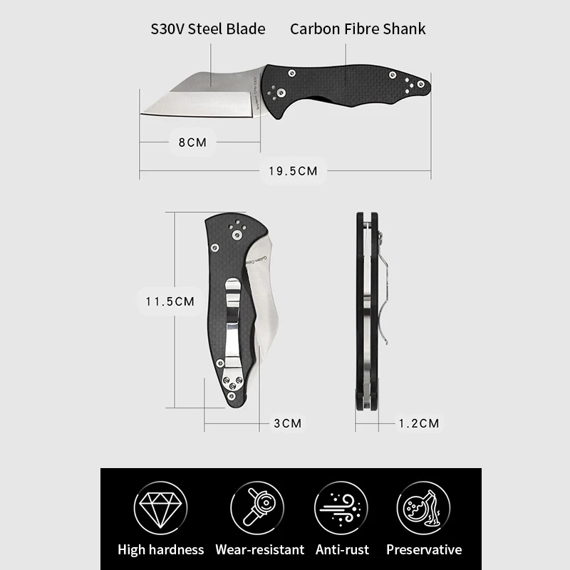 

TUNAFIRE C85 Folding Knife Carbon Fiber Handle S30V Blade Tactical Survival Pocket Knife Outdoor Camping EDC Multi Tool