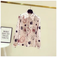 spring autumn womens vintage blouses high quality print elegant shirts top c304