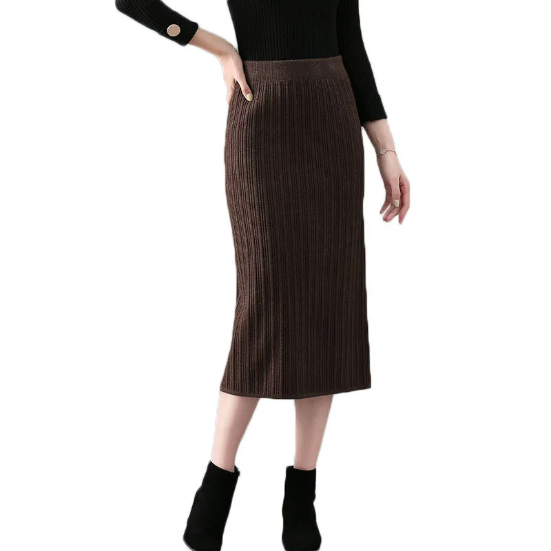 

Autumn Winter Women's Skirt Korean Style Solid Color Split Knit Skirt New Slim Commuter Female Bottoming Skirts GX458