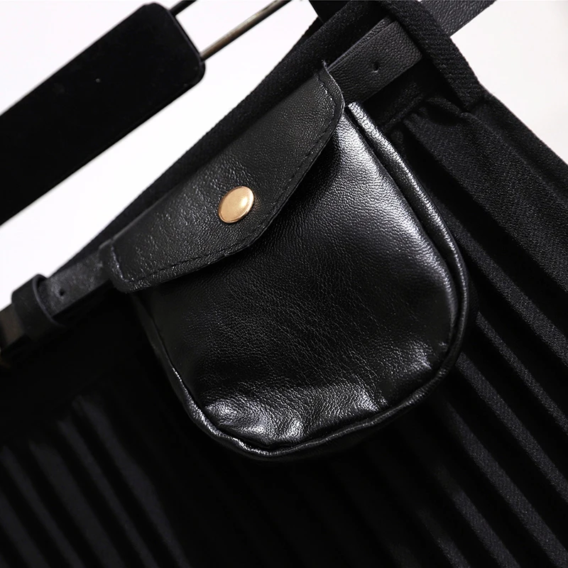 Женская плиссированная юбка с высокой талией размера плюс черная Повседневная