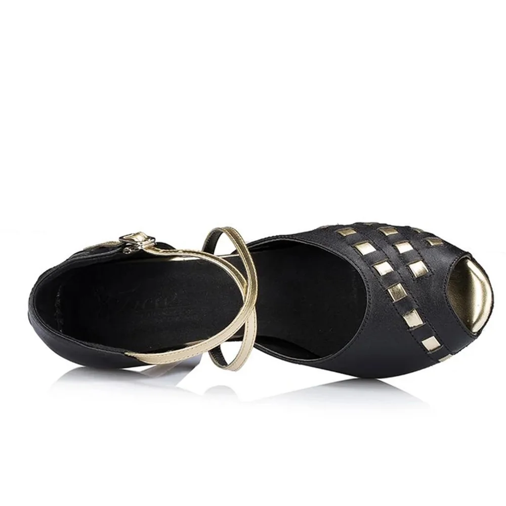 Woman gold stripe ankle Latin Dance Shoes Ballroom  Boots wedding Salsa Tango Dancing Shoes Girls Soft Bottom Leatherette 8.5cm