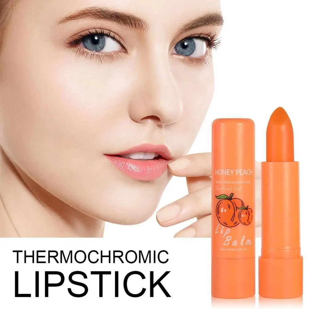 

Natural Temperature Change Color Lip Balm Peach Jelly Lipstick Lasting Moisturizing Sweet Cute Peach Lips Skin Care