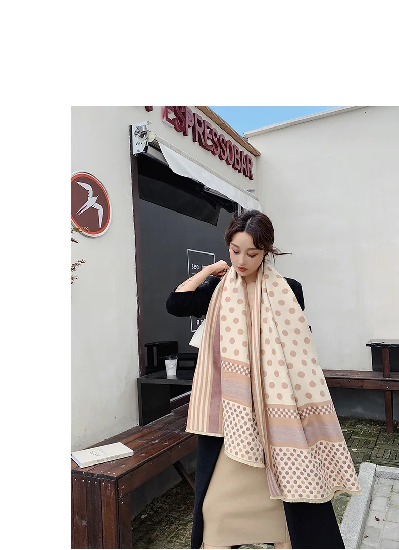 Корейский стиль модные резиновые сапоги с рисунком в горошек, с принтом шарфы Для женщин кашемировый зимний шарф осень-зима шалей толстые теплые Одеяло пашмины