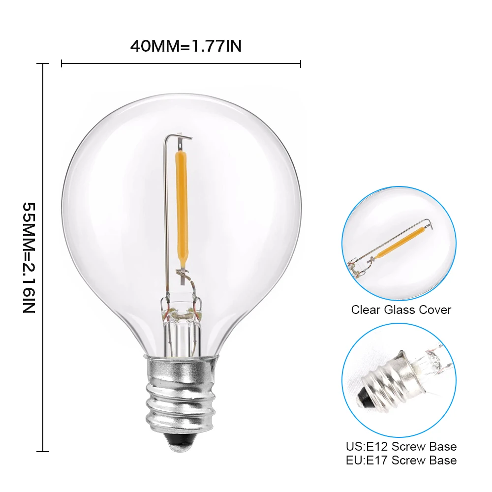 25 шт. G40 1 Вт Светодиодный строка Замена огней лампочки E12 220V 110V теплый белый 2700K светодиодный лампы заменить G40 5W 7W лампы накаливания