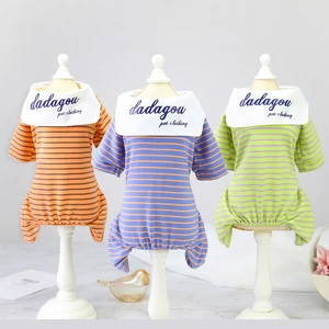 Pet dog clothes autumn and winter four-legged Teddy small pubby striped sweater with big collar