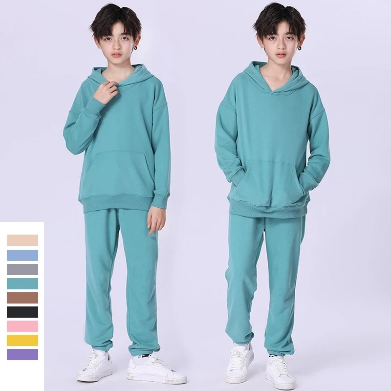 

2021, одежда для подростков, Осенний Детский комплект с капюшоном для мальчиков, однотонный хлопковый теплый повседневный Детский свитер, спо...