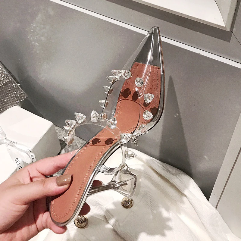 2021 Star style Rivet Transparent PVC Cup Heeled Women Sandals Fashion Stiletto High heels Summmer Shoes Female Pumps #SJPAE-353