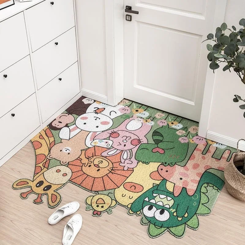 

Welcome Home Floor Mats Entrance Doormat Cute Animal Non-Slip Bath Carpet Silk Porch Hallway Kitchen Carpets Mud-removing Rugs
