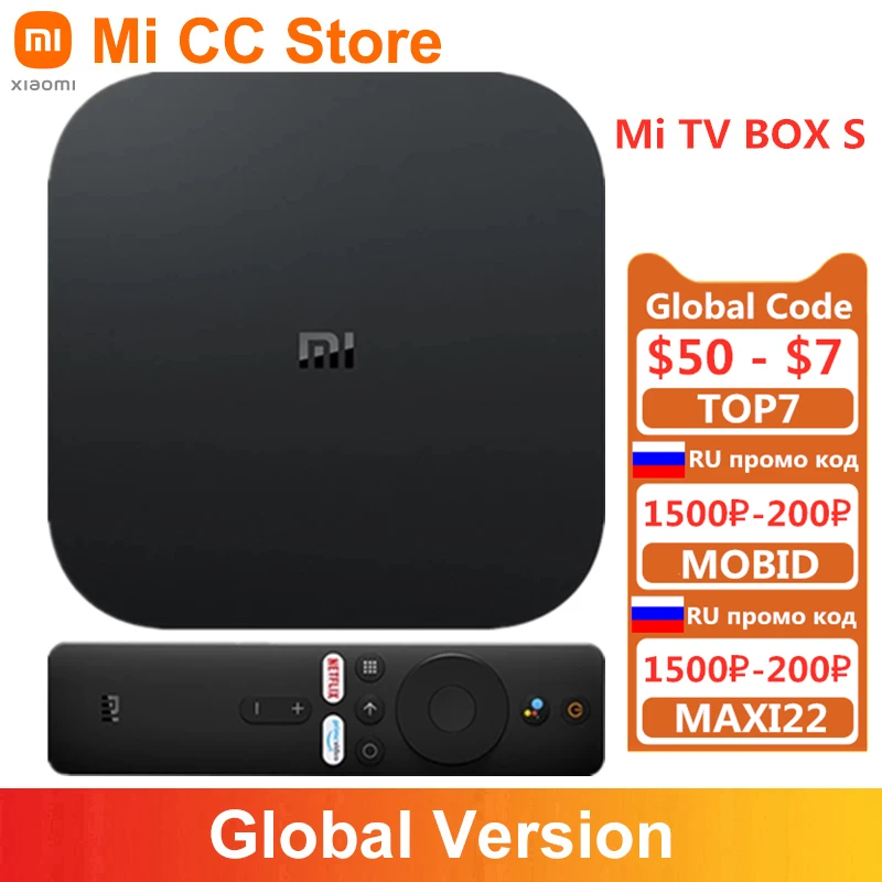 Original Global Version Xiaomi Mi Box S Android 9.0 4K HDR Quad Core Smart TV Box 2GB 8GB HDMI2.0a 2.4GHz/5GHz WiFi Mali-450