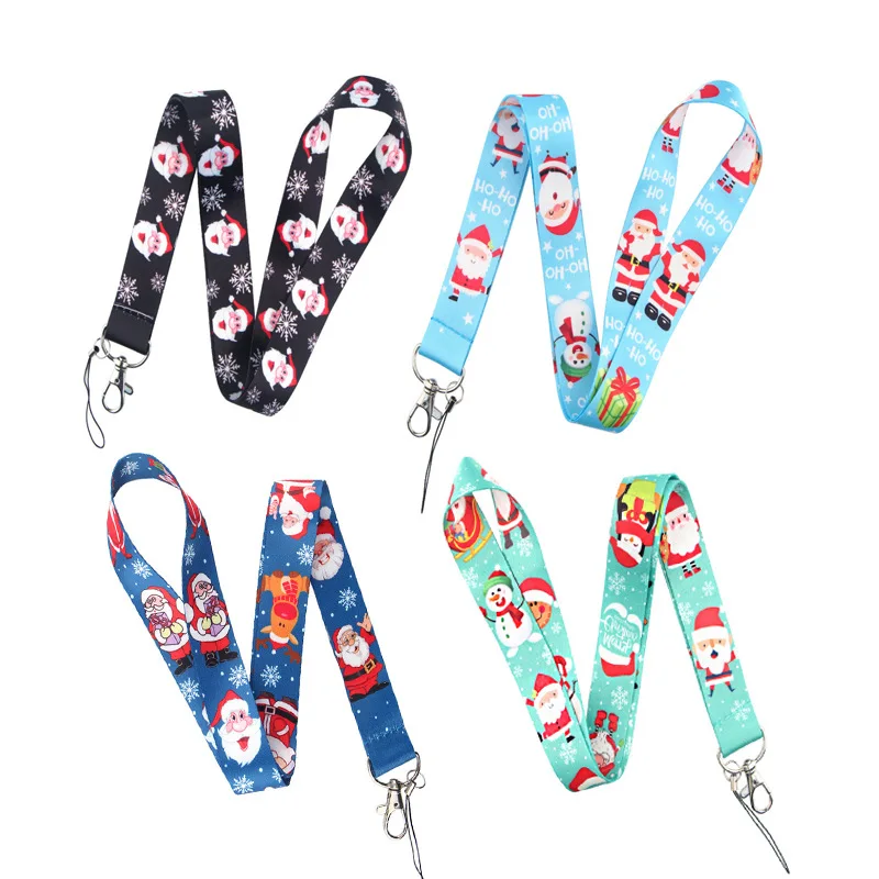 

10 pcs Cartoon Santa Claus Christmas tree lanyard Neck Strap Lanyards Badge Holder Rope Pendant Key Chain Accessorie