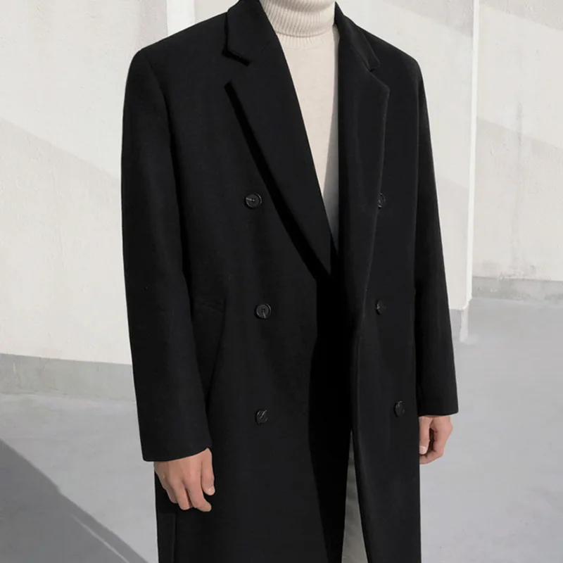 

IEFB Korean Fashion Woolen Coat Men's Winter Thickened Woolen Mid Length Loose Oversized Long Coat With Belt Causal Cloth 9Y4547