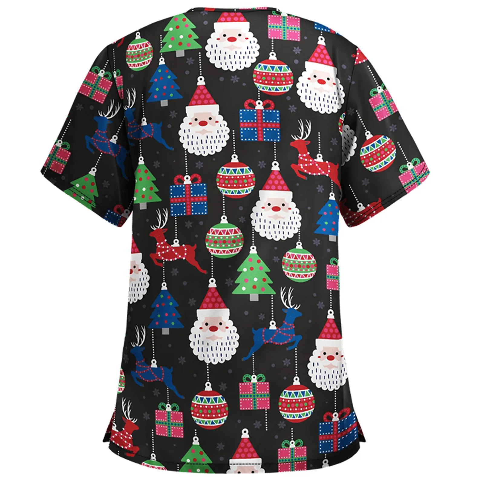 Женская футболка с принтом Санта Клауса коротким рукавом и V-образным вырезом |