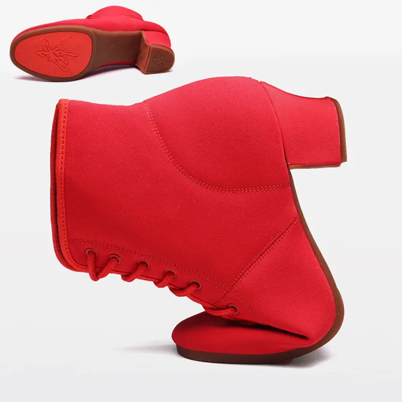 High Top Salsa Dance Shoes Women Red Latin Dance Shoes Jazz Dancing Boots Heel 3/5cm Outdoor Adult Woman Ballroom Dance Sneakers