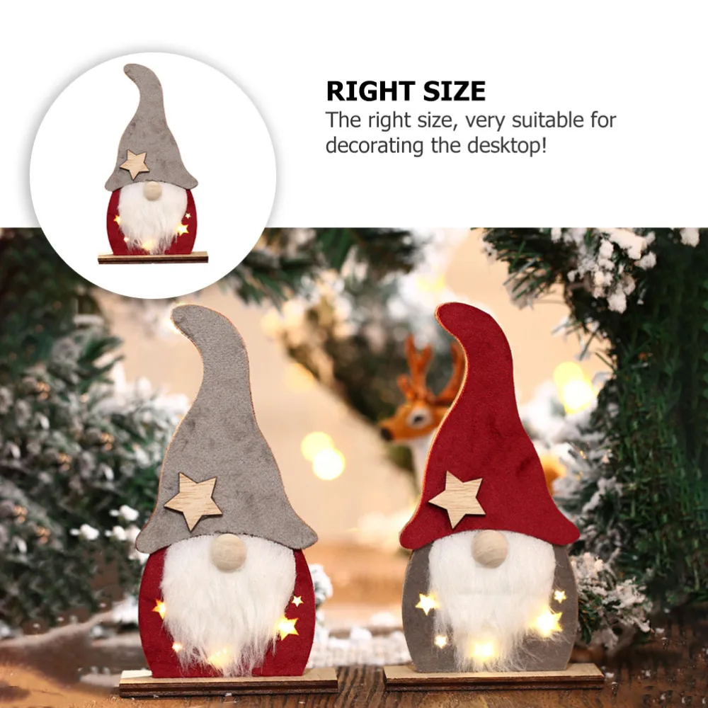

1Pc Christmas Adornment LED Luminous Xmas Faceless Wooden Ornament for Desktop