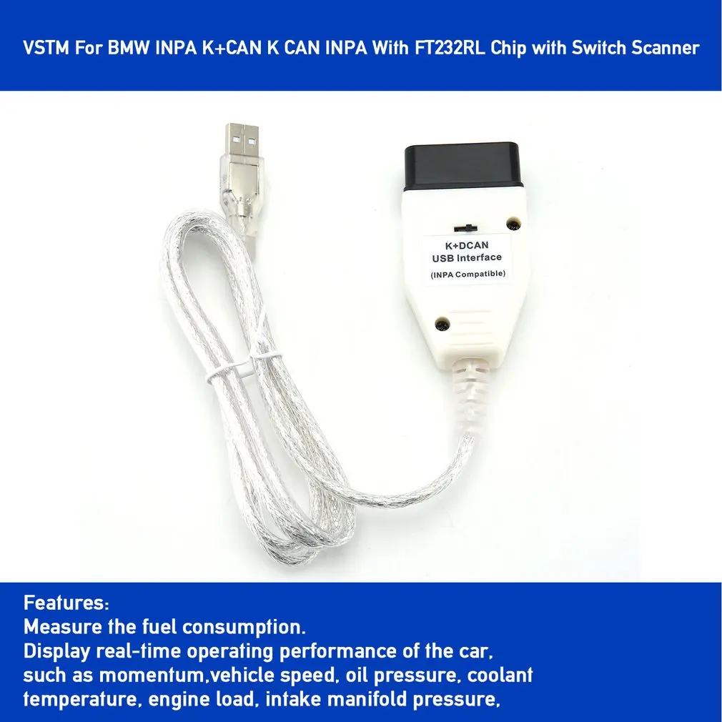 For BMW INPA K+CAN K CAN With FT232RL Chip with Switch for DCAN USB Interface Cable 20PIN |