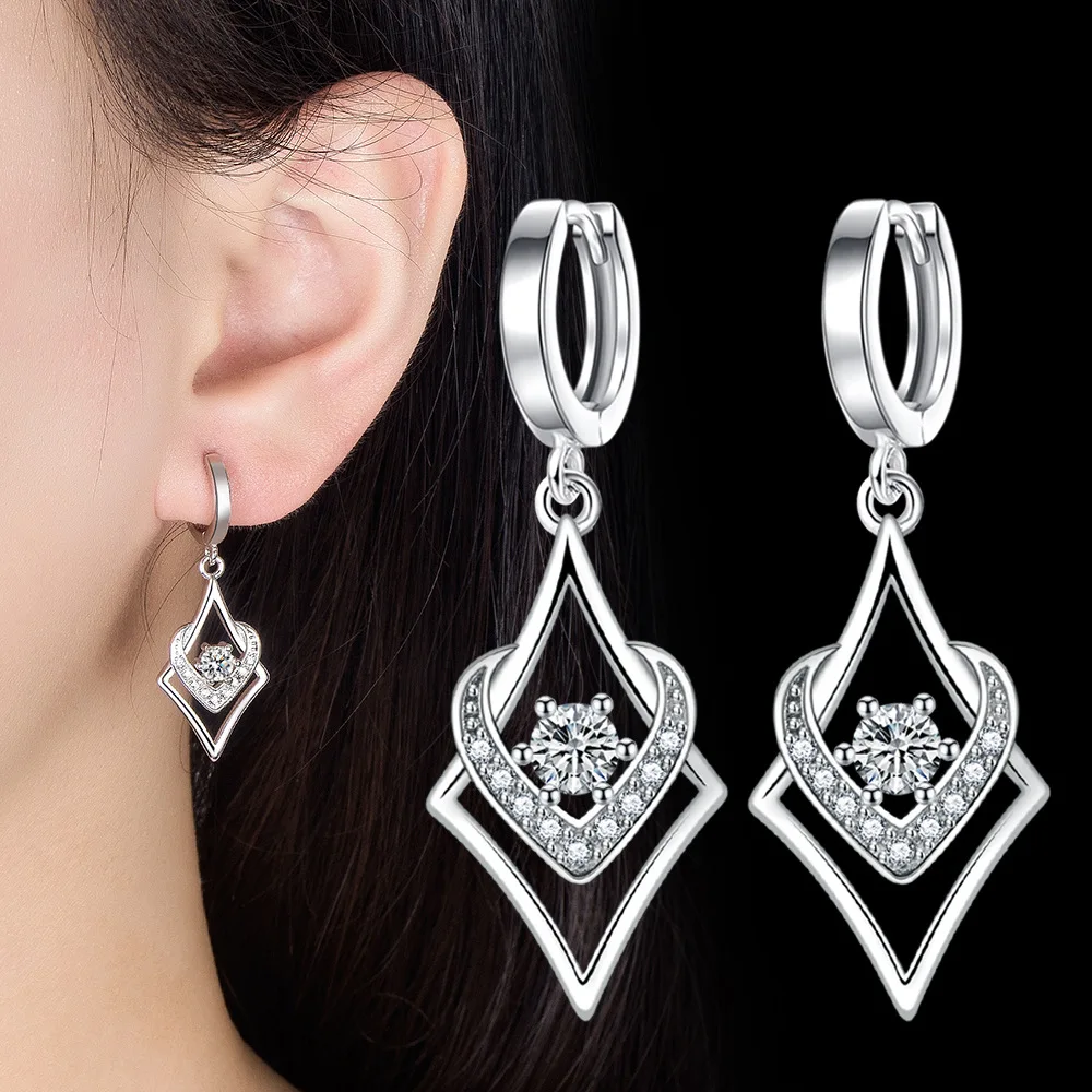 

New Arrival 925 Silver Needle Trendy Water Drop Shine Cubic Zirconia Female Hanging Drop Earrings Anti Allergy Cheap Gifts