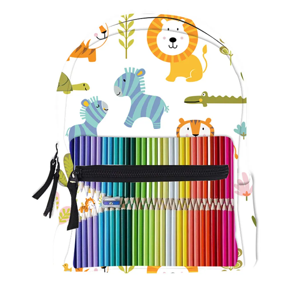 Cute Zoo Backpack For Girls And Boy Print White Mini Backpack Women Kid School Bag 1 Grade Mochila