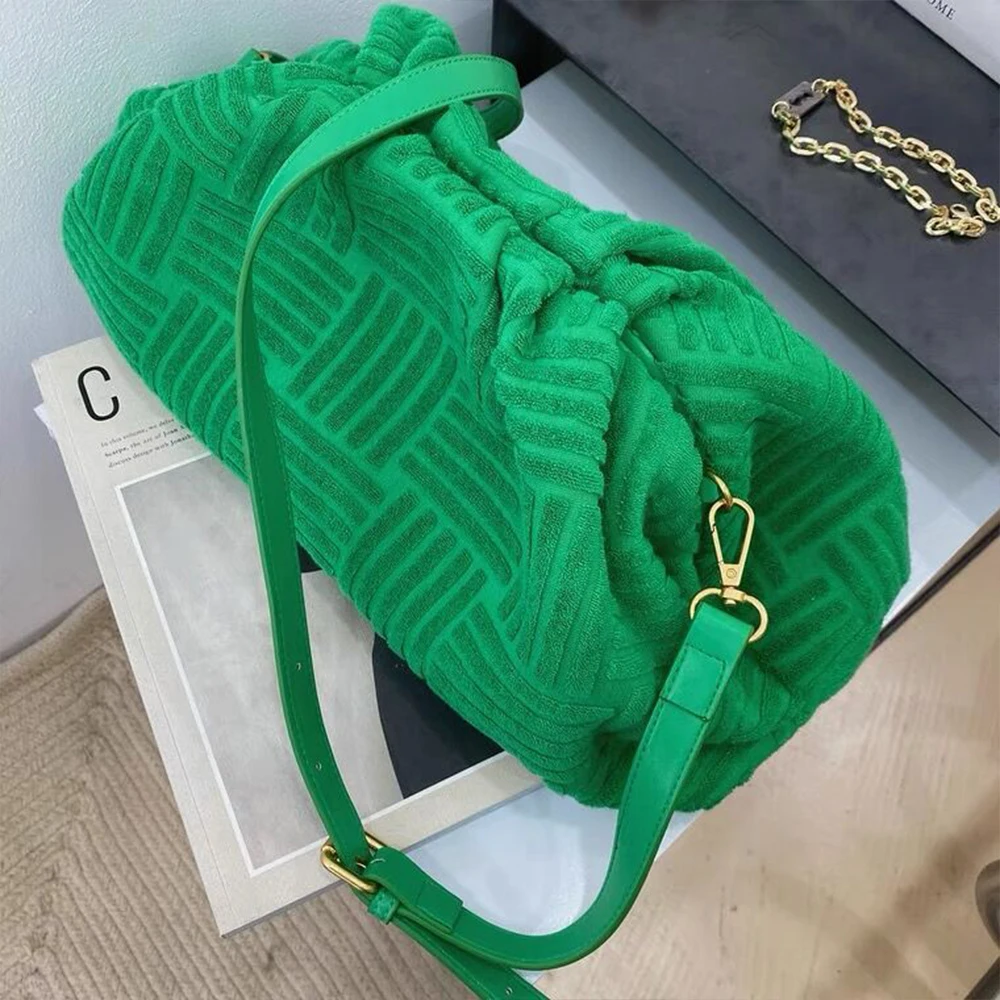 Green Towel Fabric Pouch Women Handbags Designer Dumpling Bags for Shoulder Bag Cloud Clutch Crossbody 2021 | Багаж и сумки