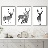 modern silhouette posters black white deer animal canvas painting wall art pictures prints interior livingroom nordic home decor