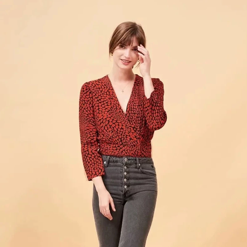 Женская блузка с V образным вырезом и рукавом три четверти|Блузки| |