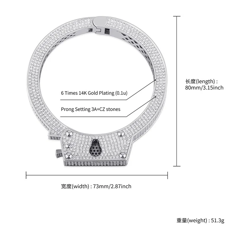 Забавные блестящие браслеты AZ в форме наручников украшенные фианитами ручная