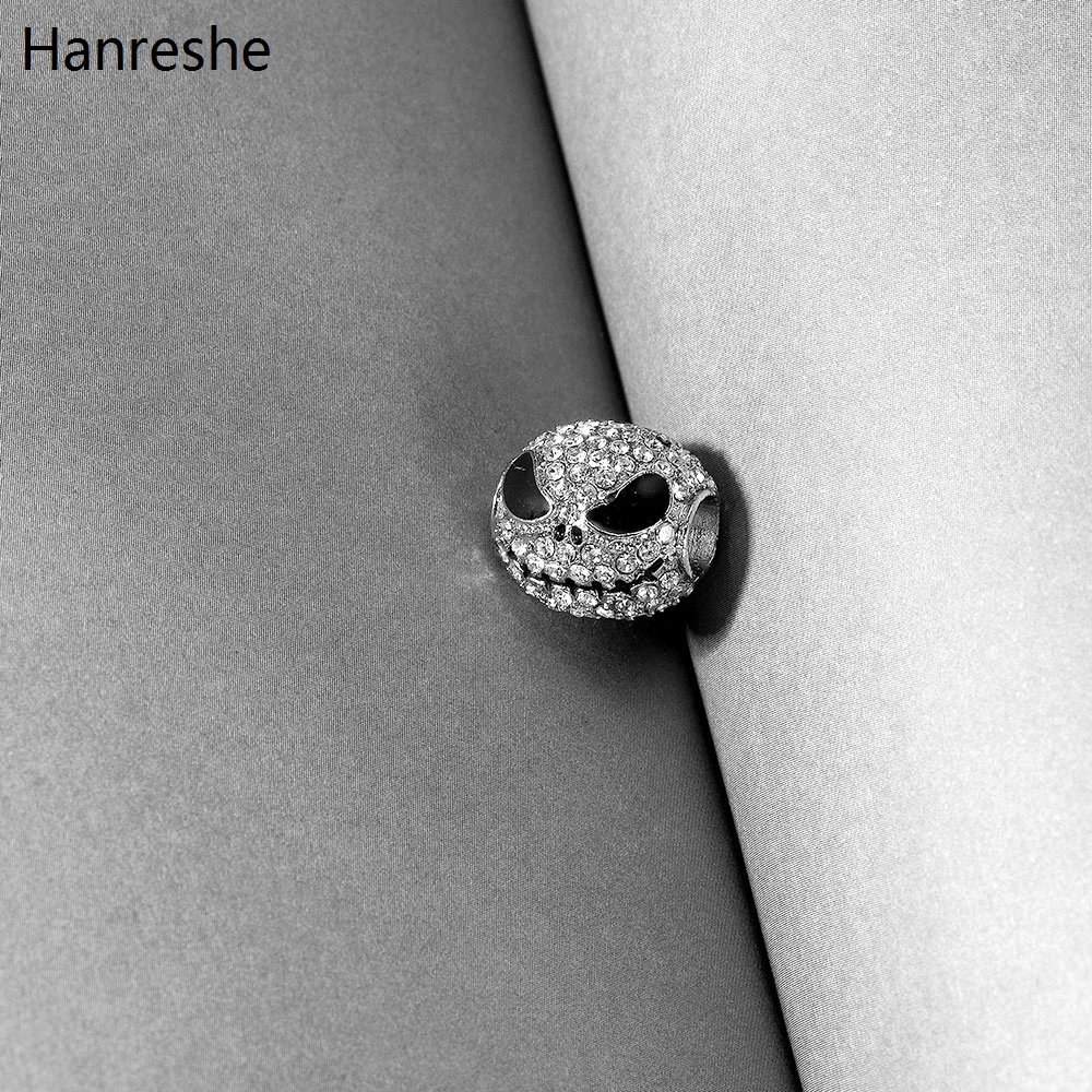 

Stainless Steel Jack Skull Beads Charm For Halloween With Cubic Zircon Silver Color Bracelets Bangle Punk Jewelry For Woman Gift
