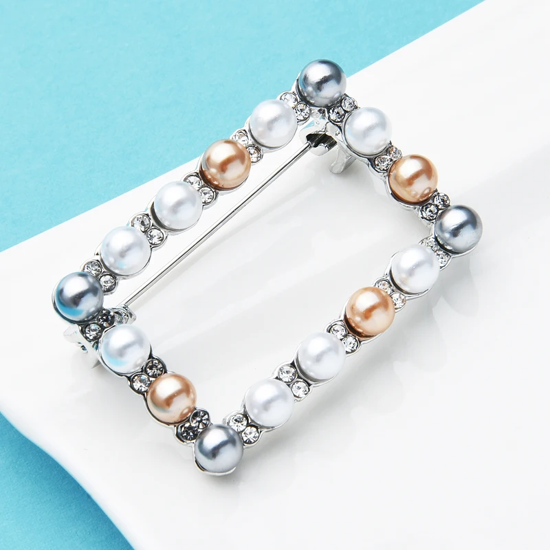 

Wuli&baby Pearl Squre Brooches Women New Frame Shape Geometric Office Casual Brooch Pins Gifts